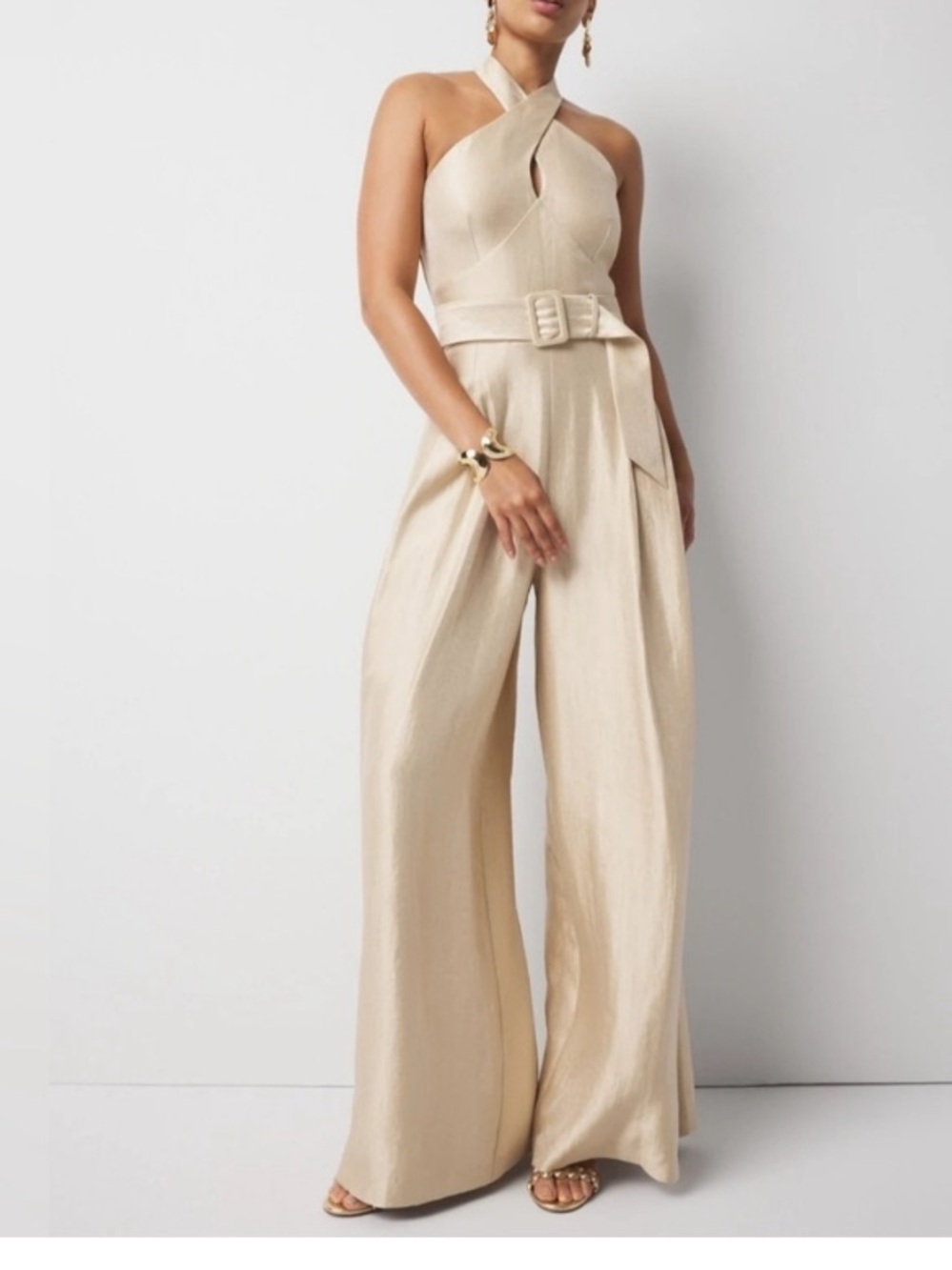 White House Black Market Elegant Halter Belted Wide-Leg Jumpsuit Sz 6 New $220